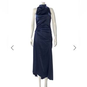 A.L.C. Navy Inez High-Neck Sleeveless Mid Dress